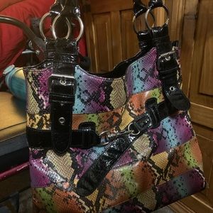 Multicolored Snakeskin Print Handbag
